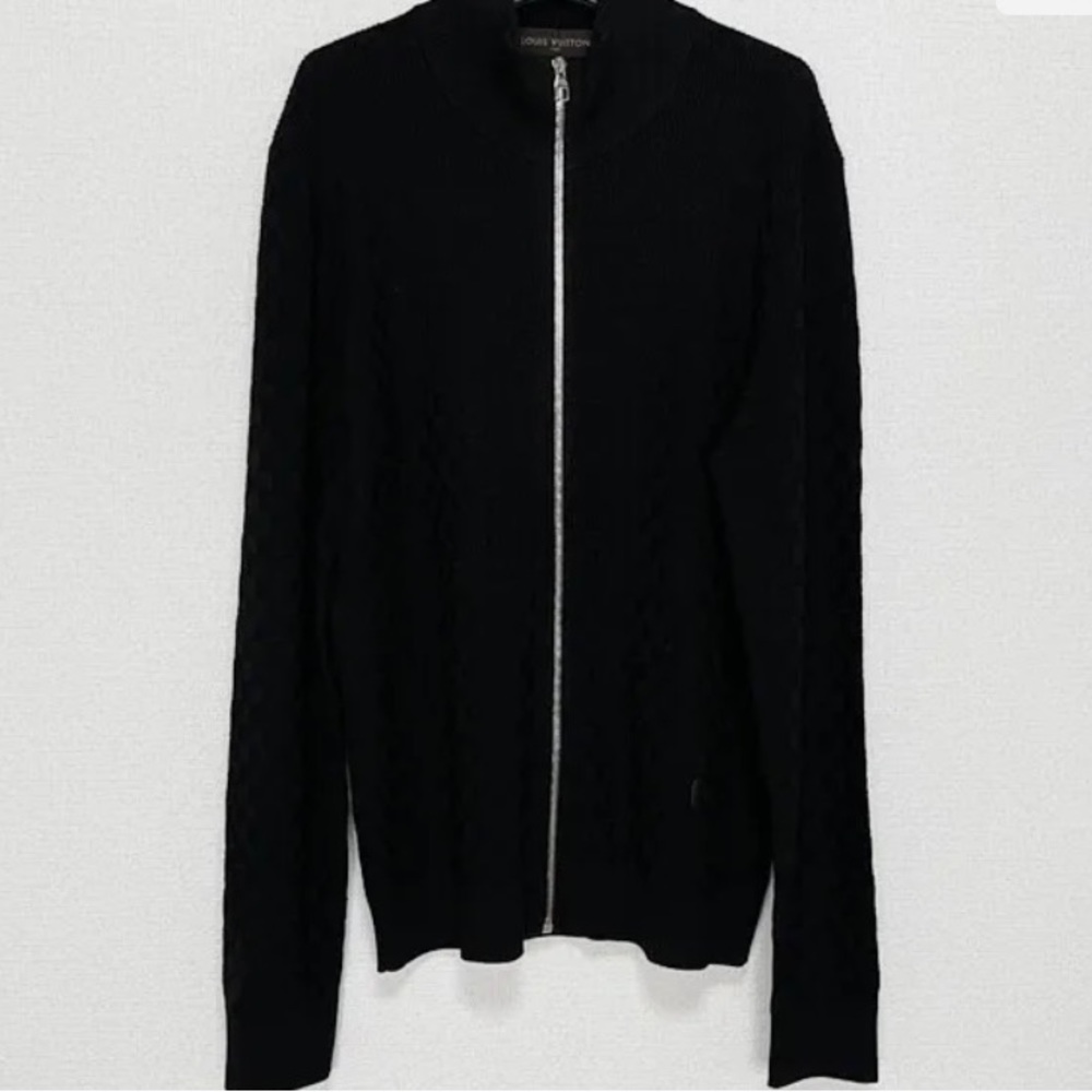 Louis Vuitton Men's Zipped Cardigan Damier Wool and Cotton Black